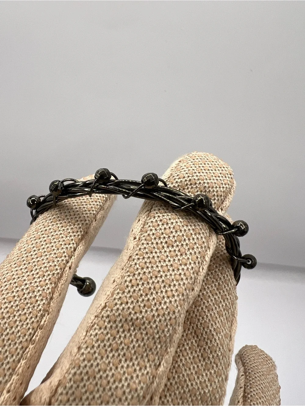 Vintage Gunmetal Twisted Wire Vine Cuff Bracelet Beaded Statement